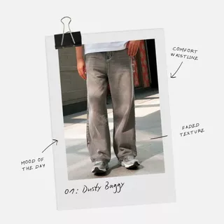 HIMSELF Dusty Grey Baggy Jeans กางเกงยีนส์ทรง Baggy สีเทาฟอกเฟด