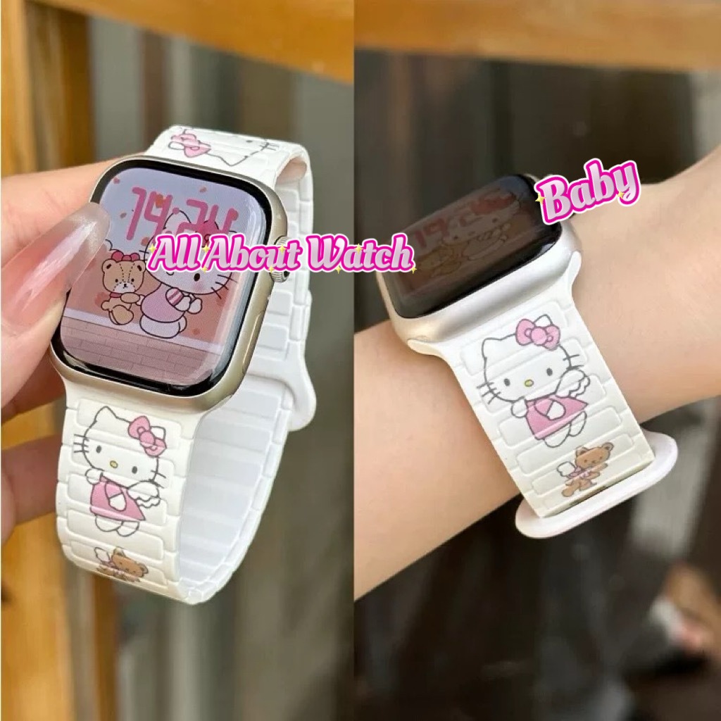พร้อมส่ง สายแม่เหล็กแบบคลื่นพิมพ์ KT ใช้ได้กับ Smart Watch 10 9 8 7 6 5 4 3 2 1 Se Ultra และ CD99 CD