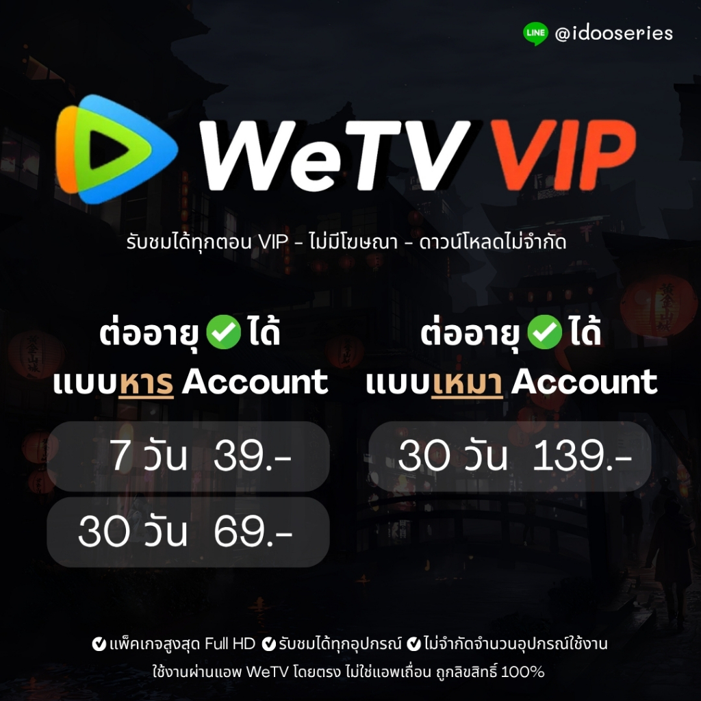 WeTV ไม่มีโฆษณา (สั่งซื้อแล้วทักแชท) เช็ครีวิวได้ที่หน้าร้าน