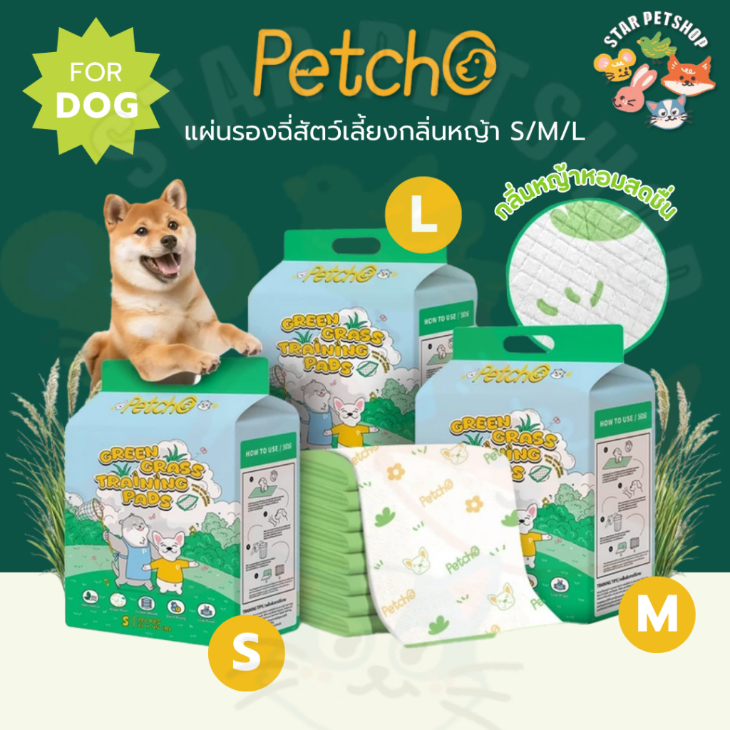 Petcho แผ่นรองฉี่สุนัข แผ่นซับฉี่หมา กลิ่นหญ้าสดชื่น ดูดซับไว ลดกลิ่น กันซึม ไม่รั่ว สำหรับฝึกขับถ่าย
