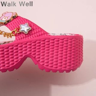 ✨พร้อมส่ง! WALK WELLฤดูร้อนสาว Flip Flop การ์ตูนหมีน้อยน่ารักรูปแบบดาวโซ่ตกแต่งวัสดุ EVA น้ำหนักเบาลื่นเล่นน้ำทนทาน