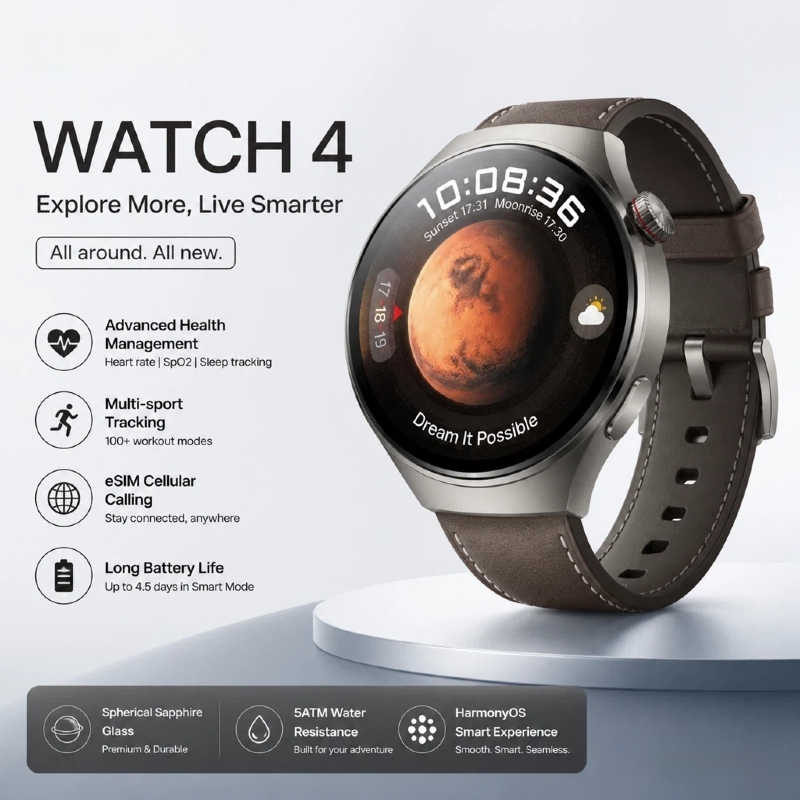 นาฬิกาอัจฉริยะ Huawei Smart watch 4 มาพร้อมหน้าจอสัมผัสเต็มรูปแบบ การโทรผ่านบลูทูธ และการตรวจสอบอัตราการเต้นของหัวใจ