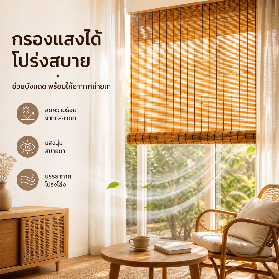 ม่านกกบังแดด ม่านไม้ไผ่ สำหรับหน้าต่าง ระเบียง ประตู ระบายอากาศ เพิ่มความเป็นส่วนตัว หลายขนาด