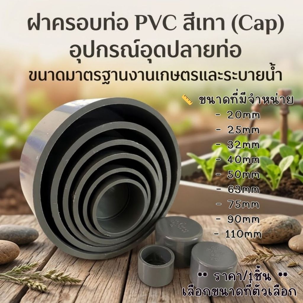 P652 ฝาปิดท่อเทา ฝาครอบท่อ PVC ปิดปลายท่อ ปิดท่อ ข้อต่อPVC อุดท่อ งานเกษตร ระบายน้ำ ท่อน้ำทิ้ง ฝาครอบ ประปา DIY SP