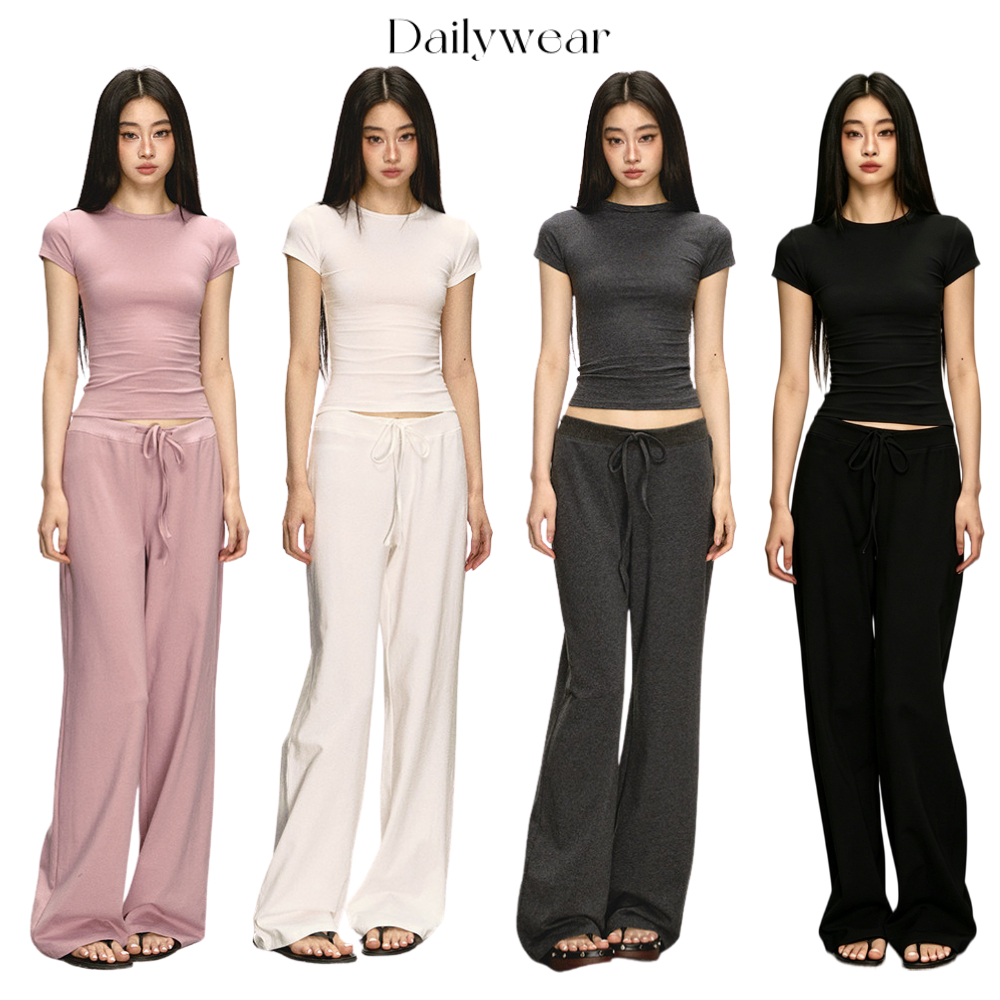 Dailywear พร้อมส่ง ✨ชุดฤดูร้อนสำหรับผู้หญิง ชุดเสื้อยืดแขนสั้นทรงเข้ารูปและกางเกงลำลองสองชิ้น