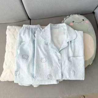 🧸พร้อมส่ง ชุดนอนผ้าไหมญี่ปุ่น ( แขนสั้น + ขาสั้น ) มีคุณภาพ ผ้านิ่ม ใส่สบาย