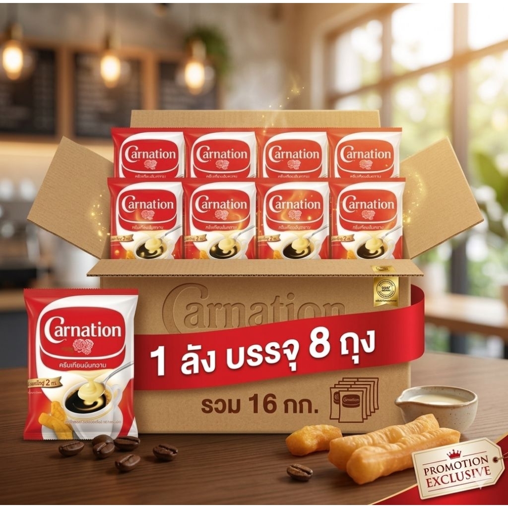 Carnation นมข้นหวาน ถุงละ 2 kg ขายยกลัง 8 ถุง