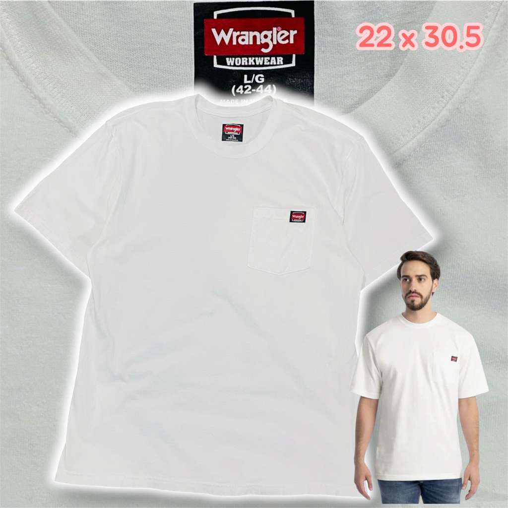 เสื้อยืดขาว กระเป๋าหน้า Wrangler Workwear Men's Short Sleeve Pocket T-Shirt,  Size L