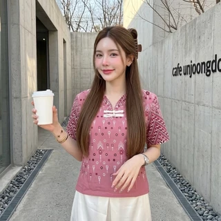 (พร้อมส่งจากไทย) เสื้อคอจีนผู้หญิง เสื้อลายดอกใส่วันสงกรานต์ ผ้าฝ้ายพิมพ์ลายทรงสวยใส่สบาย