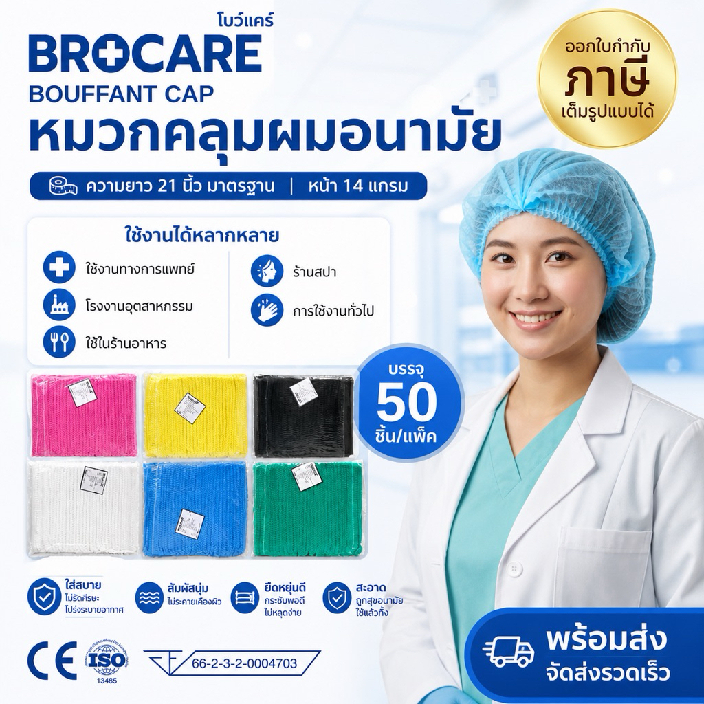 หมวกคลุมผมตัวหนอน หมวกใช้เเล้วทิ้ง (แพ็ค 50ชิ้น) ทนทานไม่ขาดง่าย ราคาถูกพร้อมส่ง