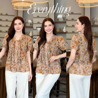Everything2019 - เสื้อผู้หญิงคอวีตีเกล็ดหน้าอก กระดุมหน้า แขนสั้น ใส่ได้ทุกโอกาส (6211)