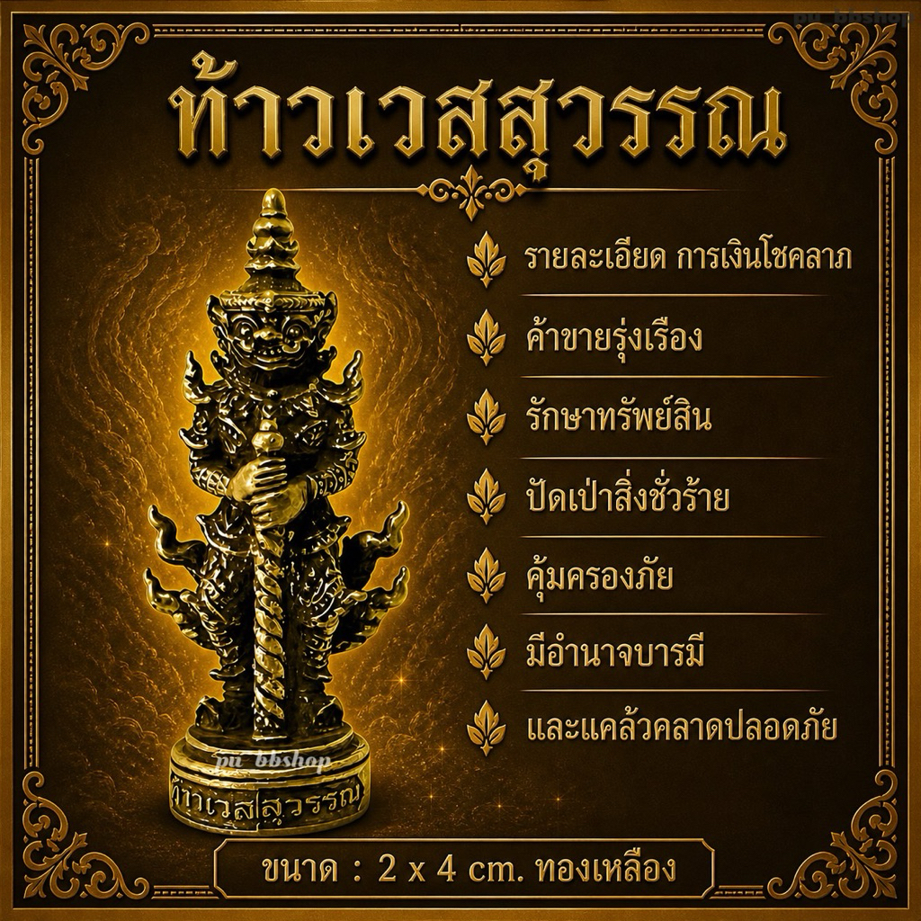 ท้าวเวสสุวรรณ งานทองเหลือง ขนาด 2*4 cm.