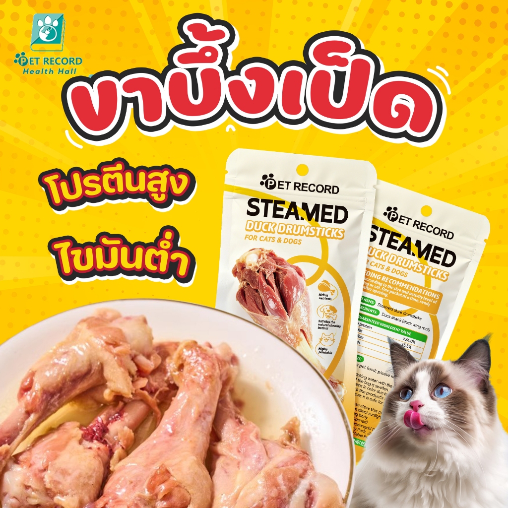 Pet Record 10PCS 40g น่องเป็ดนึ่ง ขนมแมว ขนมหมา อาหารเปียก พร้อมทาน สุขภาพดี พกพาง่าย เสริมธาตุเหล็ก