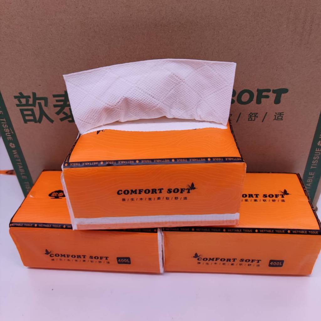 ทิชชู่ส้ม Comfort Soft ทิชชู่เช็ดหน้า ยกลัง 1 ลังมี 20 ห่อ บรรจุ 400 แผ่น
