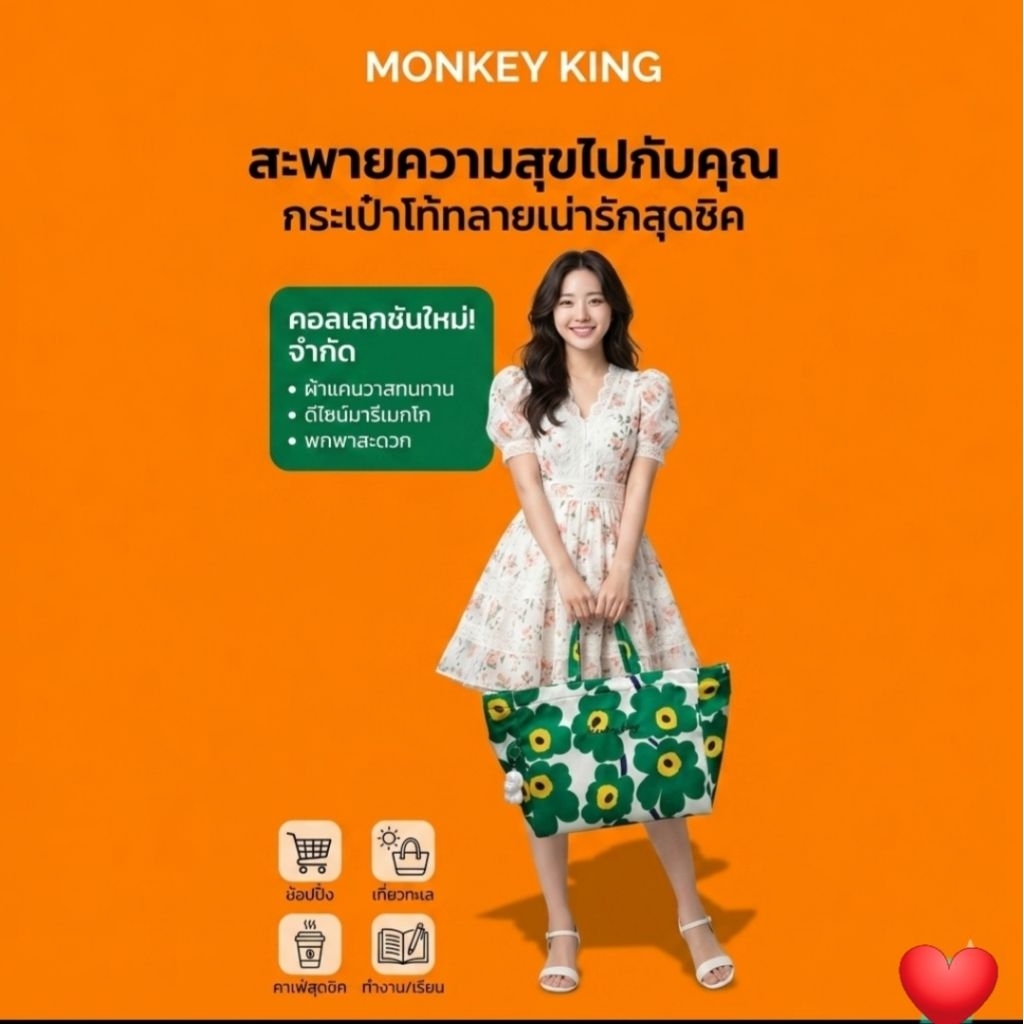 กระเป๋า Monkey King ทรง Tote Bag ลายดอกไม้สุดชิค