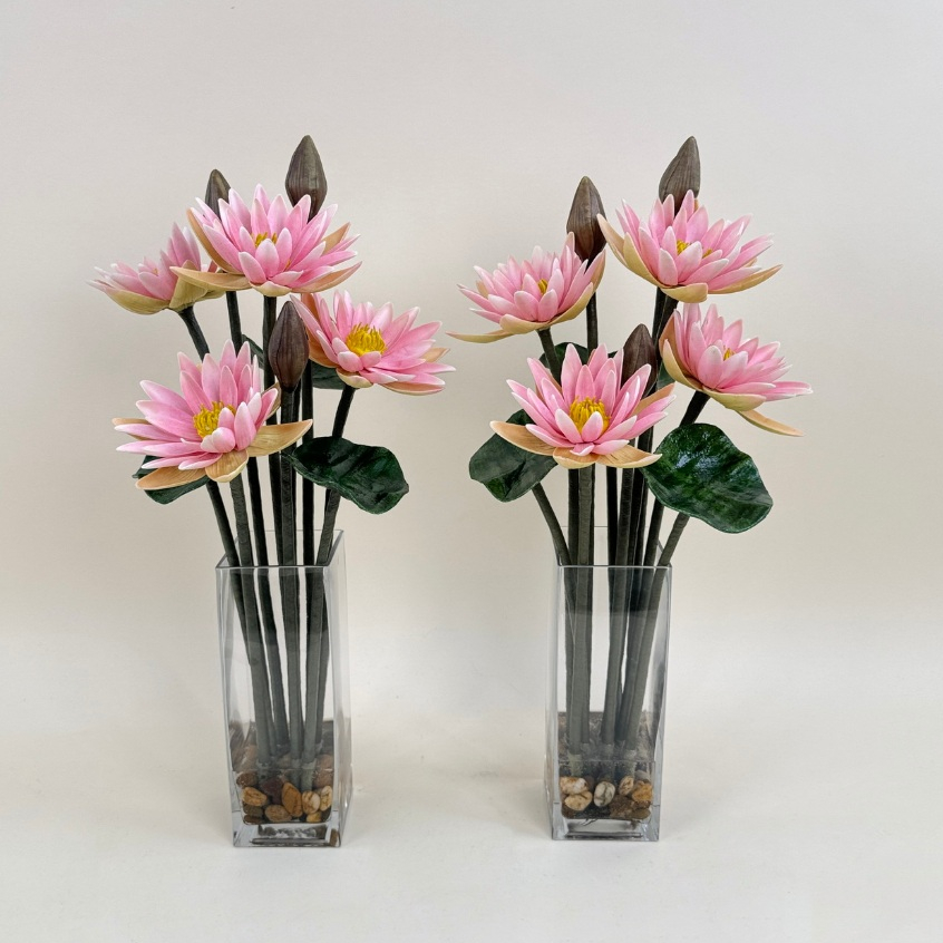 แจกันดอกบัวประดิษฐ์ บัวwater lily รุ่นน้ำปลอม ดอกบัวปลอมพร้อมแจกัน