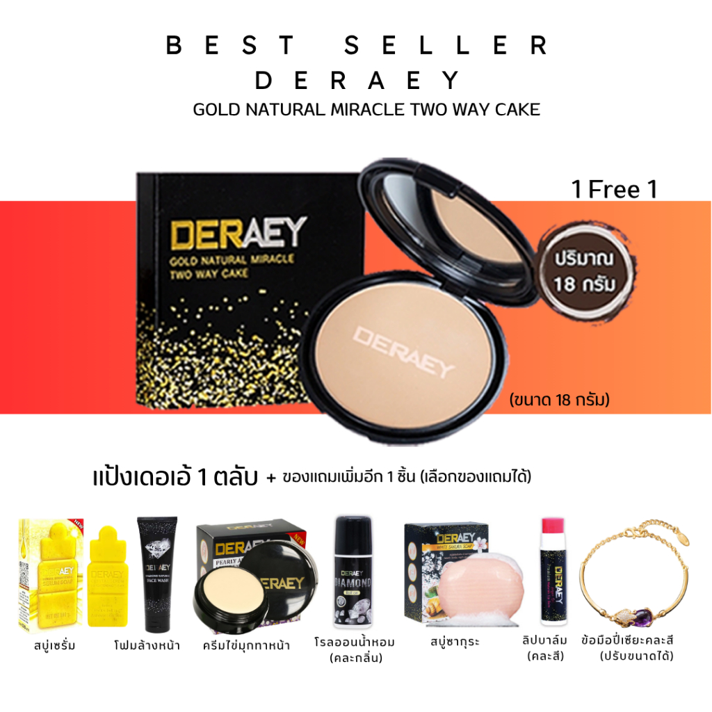 ถูกสุดๆ!!! 1แถม1 แป้ง1ตลับเลือก ของแถมได้ แป้งกันแก่DERAEY ของแท้