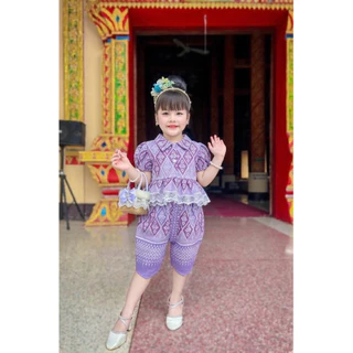 ชุดไทยเด็ก ชุดผ้าไทยเด็ก โทนม่วง โทนชมพู แขนตุ๊กตา🥰❤️👸🏻 สำหรับลูกสาว 1-5 ขวบ ค่ะ