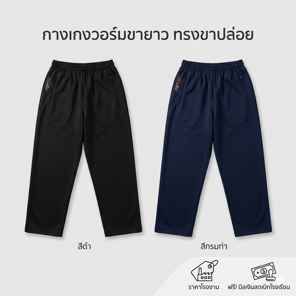 กางเกงวอร์ม สีกรม / ท่าสีดำ ทรงขาปล่อย เด็ก ผู้ใหญ่