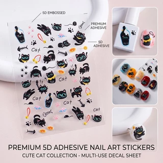 สติกเกอร์เล็บแมวหมาน่ารัก คาวาอี้ แมวดำ การ์ตูนสัตว์ ตกแต่งเล็บ DIY สไตล์น่ารัก