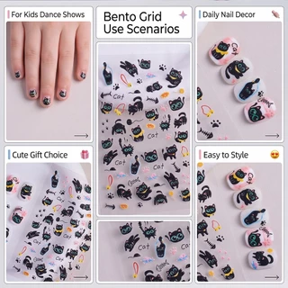 สติกเกอร์เล็บแมวหมาน่ารัก คาวาอี้ แมวดำ การ์ตูนสัตว์ ตกแต่งเล็บ DIY สไตล์น่ารัก