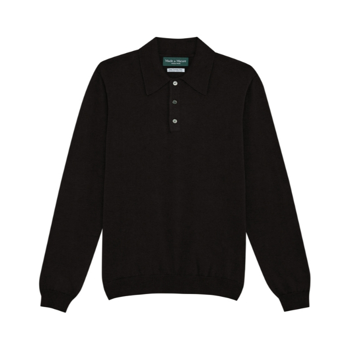 MadetoMature Knitted Long Sleeve Polo – Black เสื้อโปโลผ้าถักแขนยาว สีดำ – โปรปัง