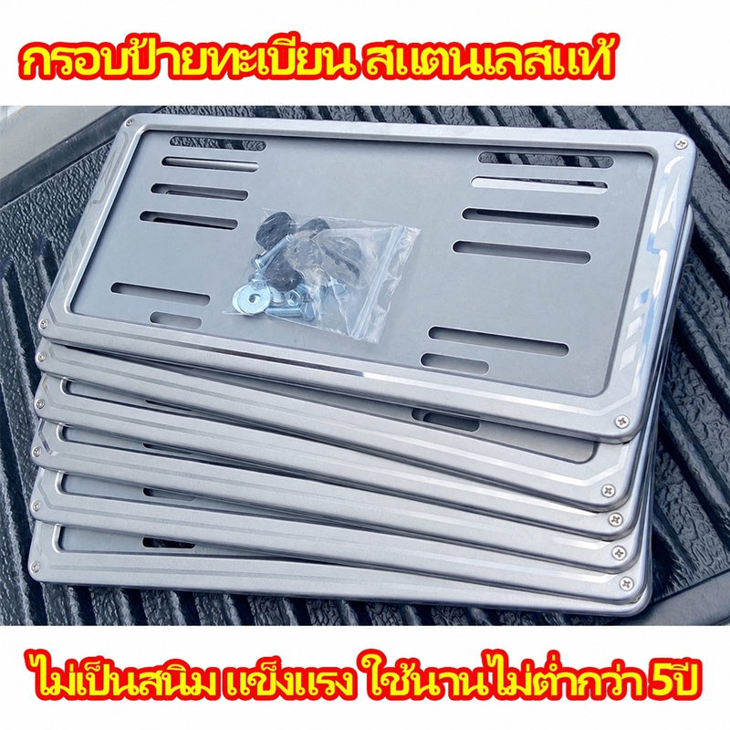 กรอบป้ายทะเบียน สแตนเลสแท้ 1คู่ ไม่เป็นสนิมแข็งแรง ใช้นาน ไม่ต่ำกว่า 5ปี เพื่อ TOYOTA HONDA ISUZU NISSAN