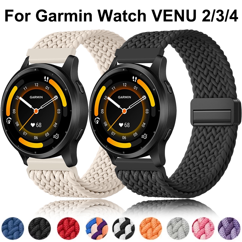 สายรัดหัวเข็มขัดแม่เหล็ก 22 มม. สำหรับ Garmin Venu 2 3 4 สายรัดไนล่อนถักสำหรับ Garmin Forerunner 255/265 Vivoactive 4