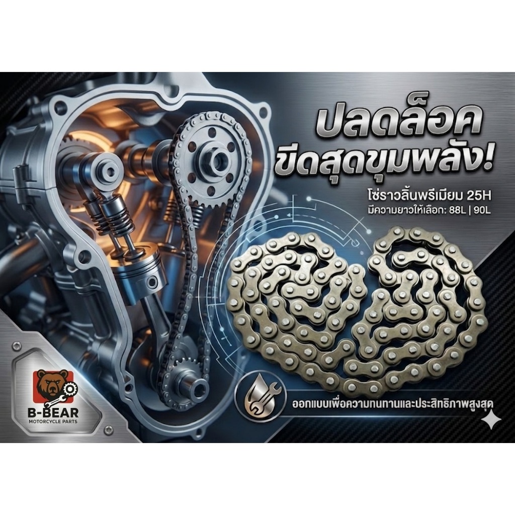 โซ่ราวลิ้นคุณภาพสูง เบอร์ 25H (88 ข้อ / 90 ข้อ) สำหรับ Wave 100, 110i, 125i, MSX, Dream - แข็งแรง ทนทาน มาตรฐานโรงงาน