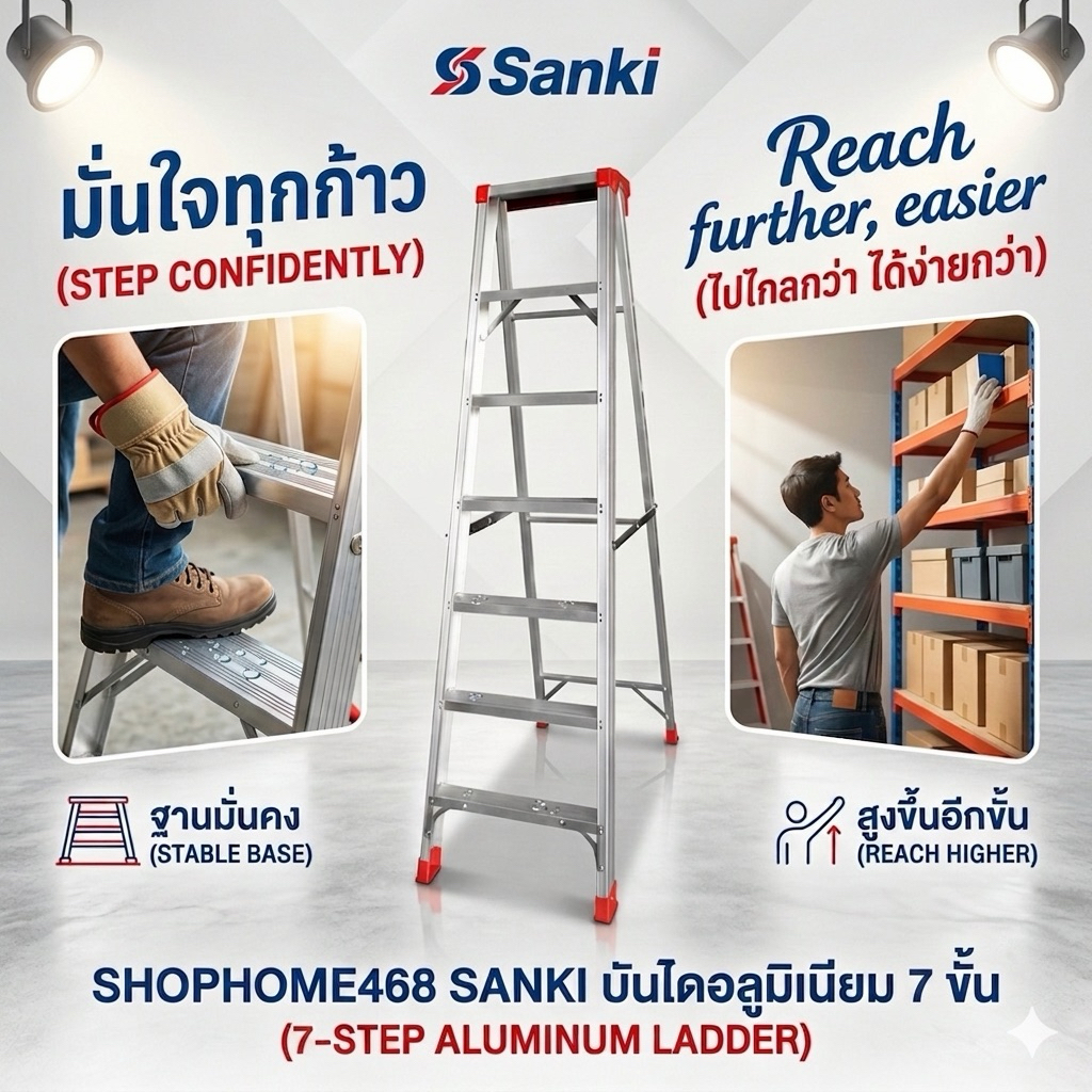 shophome468 SANKI บันไดอลูมิเนียม รุ่นสมาร์ทแบบมีถาด 7 ขั้น รับประกันของเเท้