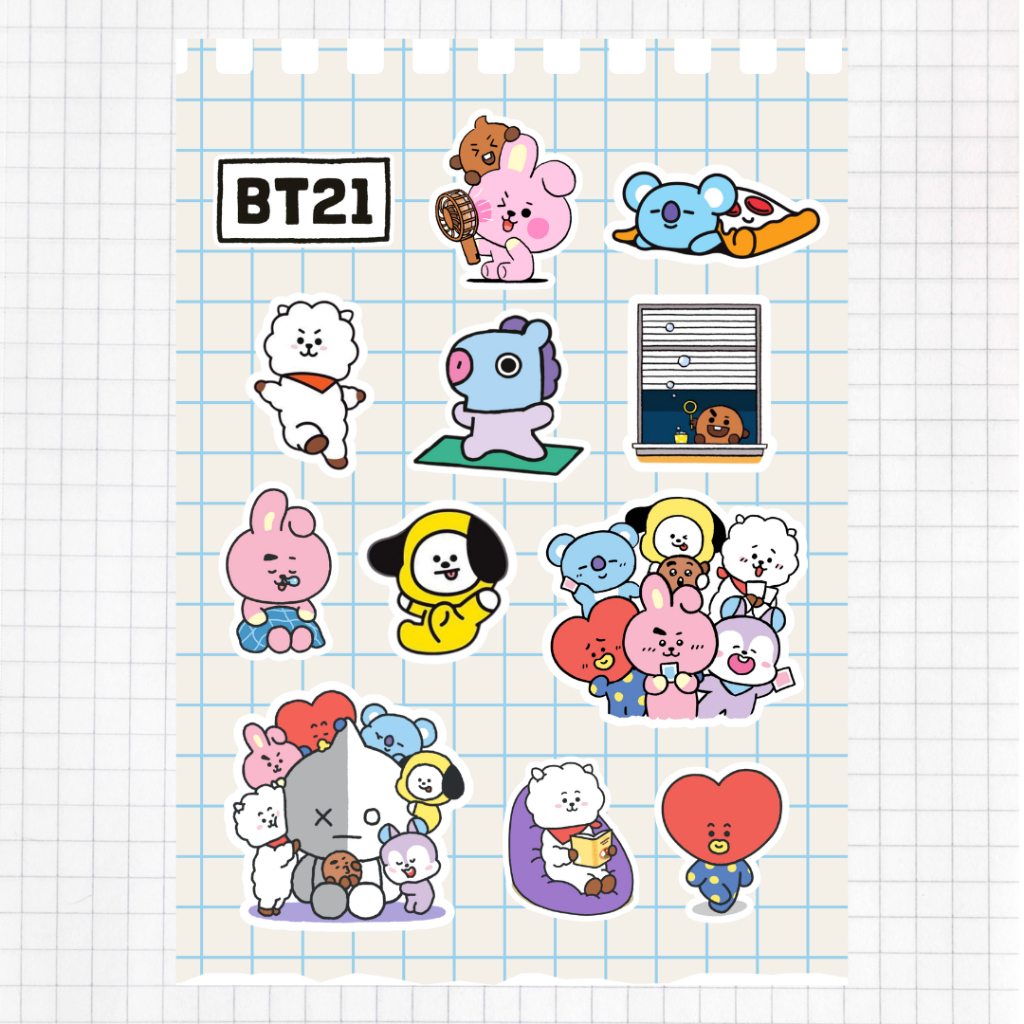 สติ๊กเกอร์ไดคัท กันน้ำ _BT21 RJ Cooky TaTa Chimmy Koya Mang Shooky_ขนาดA6