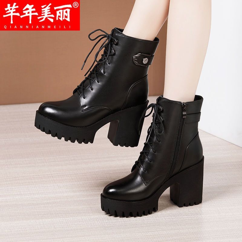 High Heels - Genuine Leather High Heels Mesh Martin Boots for Women, Spring/Summer 2025 New Style Wa