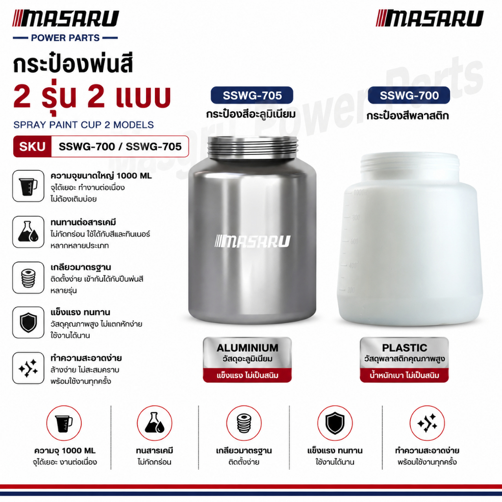 กระป๋องสี กระป๋องพ่นสี 1000ML MASARU รุ่น SSWG-700 SSWG-705 พลาสติก อลูมิเนีม