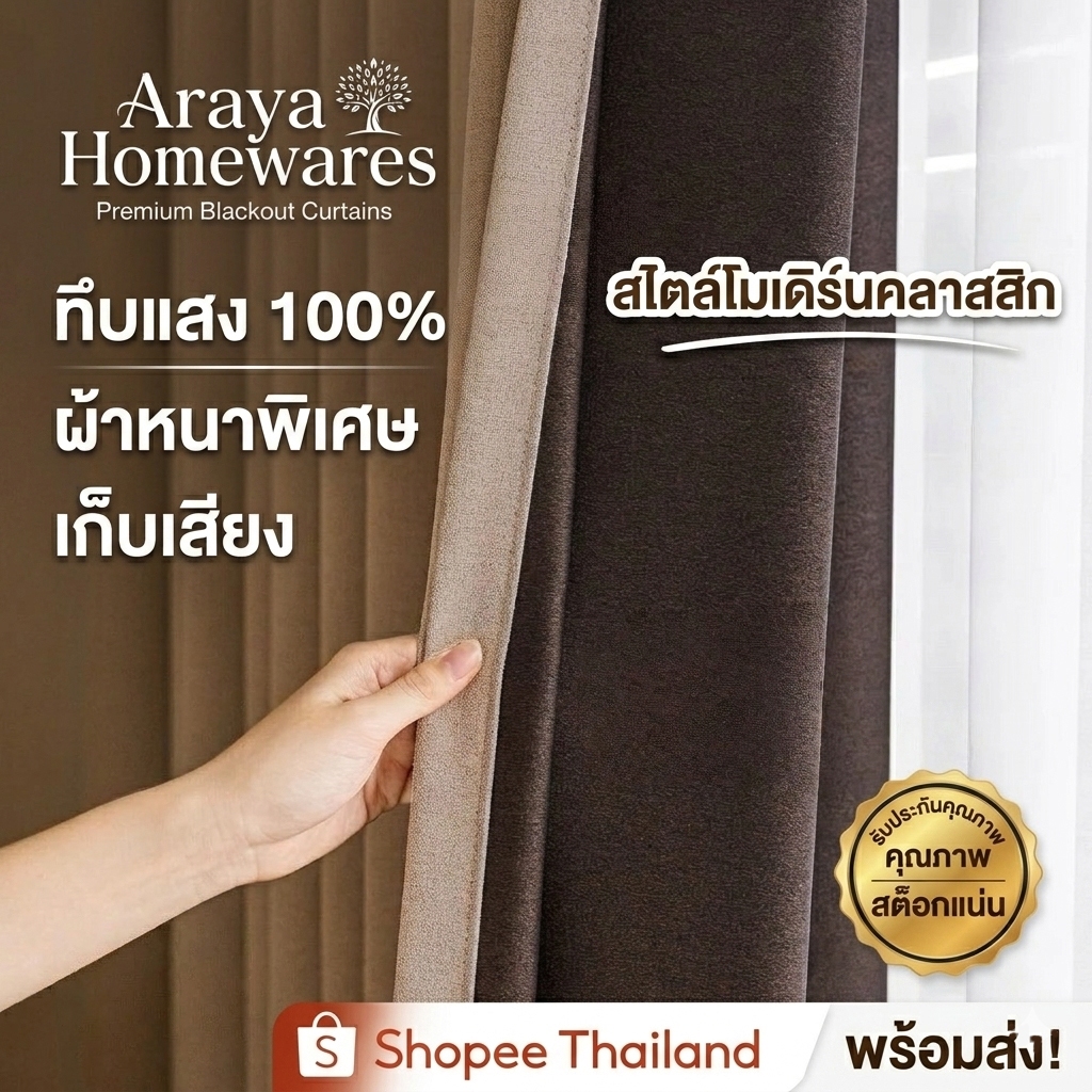 ผ้าม่านกันแสง 100% ผ้าม่านทึบแสง Blackout ผ้าหนาพิเศษ กันยูวี กันความร้อน เก็บเสียง ม่านมินิมอล สำหรับห้องนอน พร้อมส่งจา