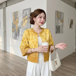 HOMJAI - เสื้อคลุมแขนยาวผ้าฝ้ายพิมพ์ลายแขน 5ส่วน ทรงใส่สวยมากค่ะ ใส่คลุมออกงาน ใส่คลุมทำงานได้ทุกโอกาสค่ะ
