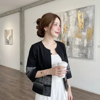 HOMJAI - เสื้อคลุมแขนยาวผ้าฝ้ายพิมพ์ลายแขน 5ส่วน ทรงใส่สวยมากค่ะ ใส่คลุมออกงาน ใส่คลุมทำงานได้ทุกโอกาสค่ะ