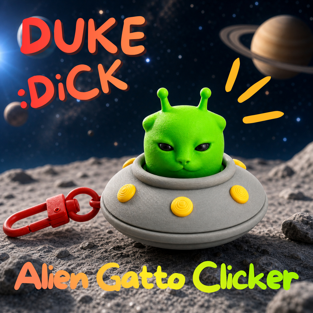 พวงกุญแจคลิกเกอร์ แมวเอเลี่ยน 3D Print | Alien Cat UFO Clicker กดมันส์ | DukeDick ของขวัญ ของตกแต่งกระเป๋า คลายเครียด