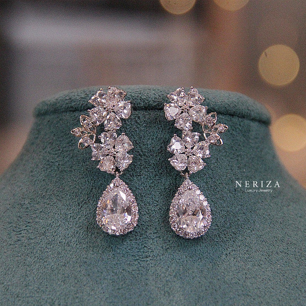 Neriza Jewelry/ต่างหูเพชรสังเคราะห์ ประกายเทียบเท่าเพชรแท้ NE120