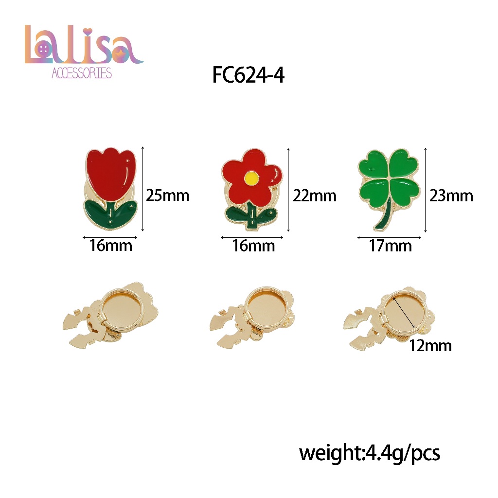 กระดุมแฟชั่นดอกไม้ & โคลเวอร์ กระดุมตกแต่งเสื้อผ้า สีสดน่ารัก alloy button cove FC624-4