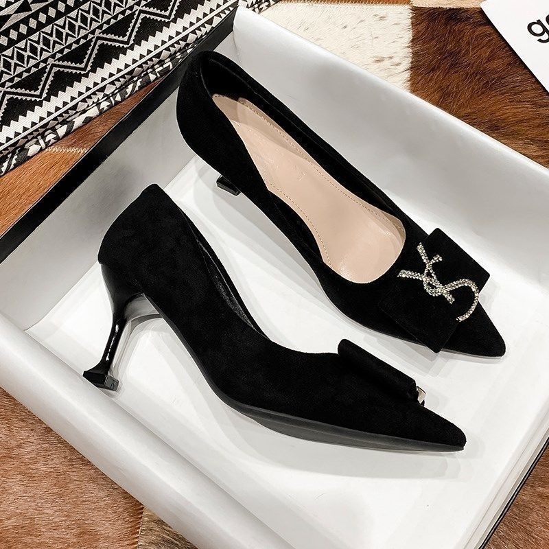 High Heels -2024 Spring and Autumn New Internet Celebrity Explosive Black Pointed High Heels for Wom
