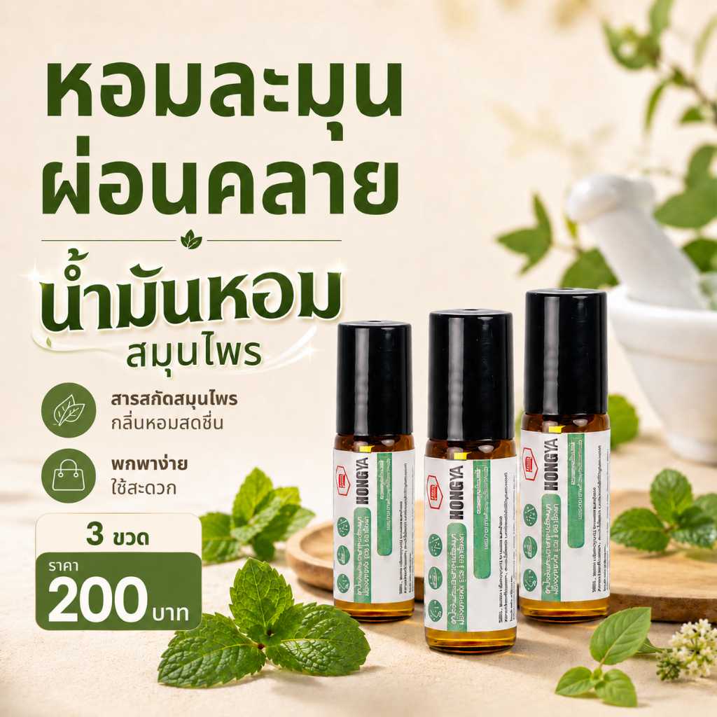 น้ำมันหอมอโรม่า HONGYA แพ็ค 3 ขวด