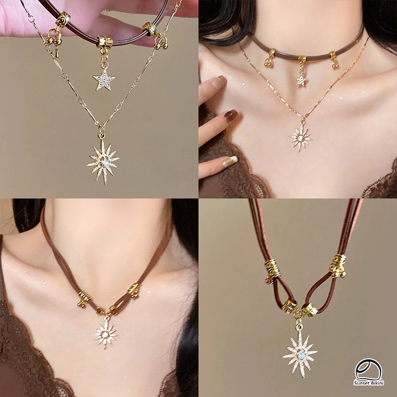 🌟สองชั้น สร้อยคอโซ่ เครื่องประดับแฟชั่น สไตล์ใหม่ เชือกหนัง สไตล์เรโทร สร้อยคอพร้อมจี้ รูปดาว ส่งไวจากไทย ราคาถูกที่สุด