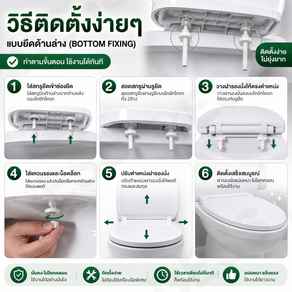 H84-[ติดตั้งเองง่าย] ฝาชักโครก ทรง V รุ่นบาง Soft Close แถมฟรีชุดอุปกรณ์ติดตั้งในกล่อง เปลี่ยนเองได้ทันทีไม่ต้องง้อช่าง ราคา ถูกที่สุด ดีลบีเคเค แกลเลอรีภาพที่ 7