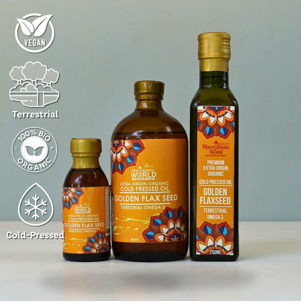 Organic/Bio Extra Virgin Cold Pressed Golden Flaxseed Oil  น้ำมันเมล็ดแฟล็กซ์ สีเหลืองทอง สกัดเย็น SYM