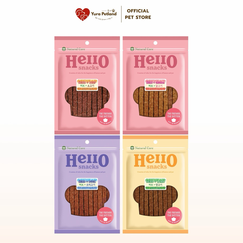 Natural Core Hello Snack Series สูตรสมุนไพร เนื้อสัตว์ ขนมเเบบนิ่มสำหรับสุนัข ตัดเเบ่งง่าย ทานได้ทุกวัย นำเข้าจากเกาหลี