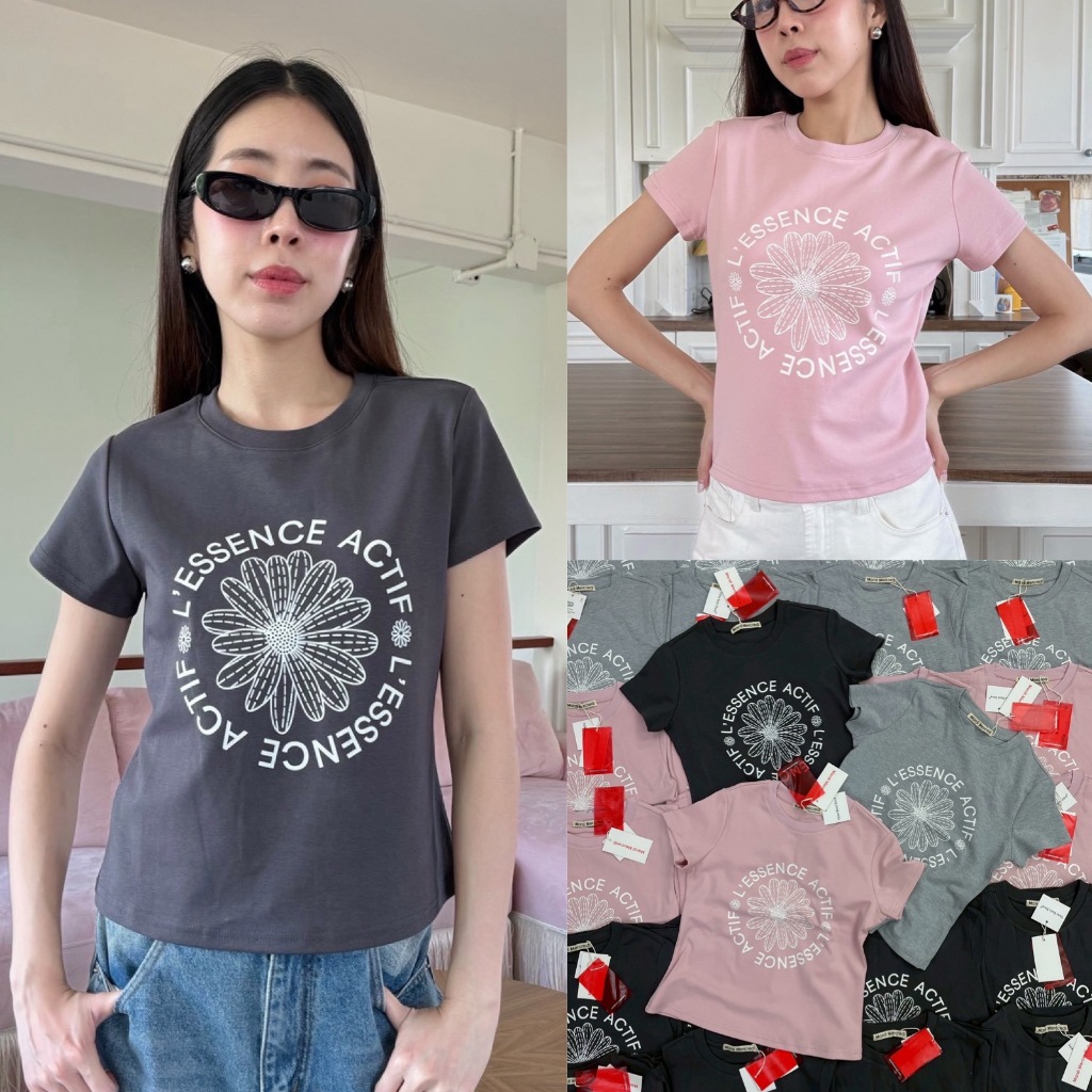 🍊 VL 5267 เสื้อยืดลายดอกไม้ ทรงพอดี ผ้าดี น่ารักมากๆ