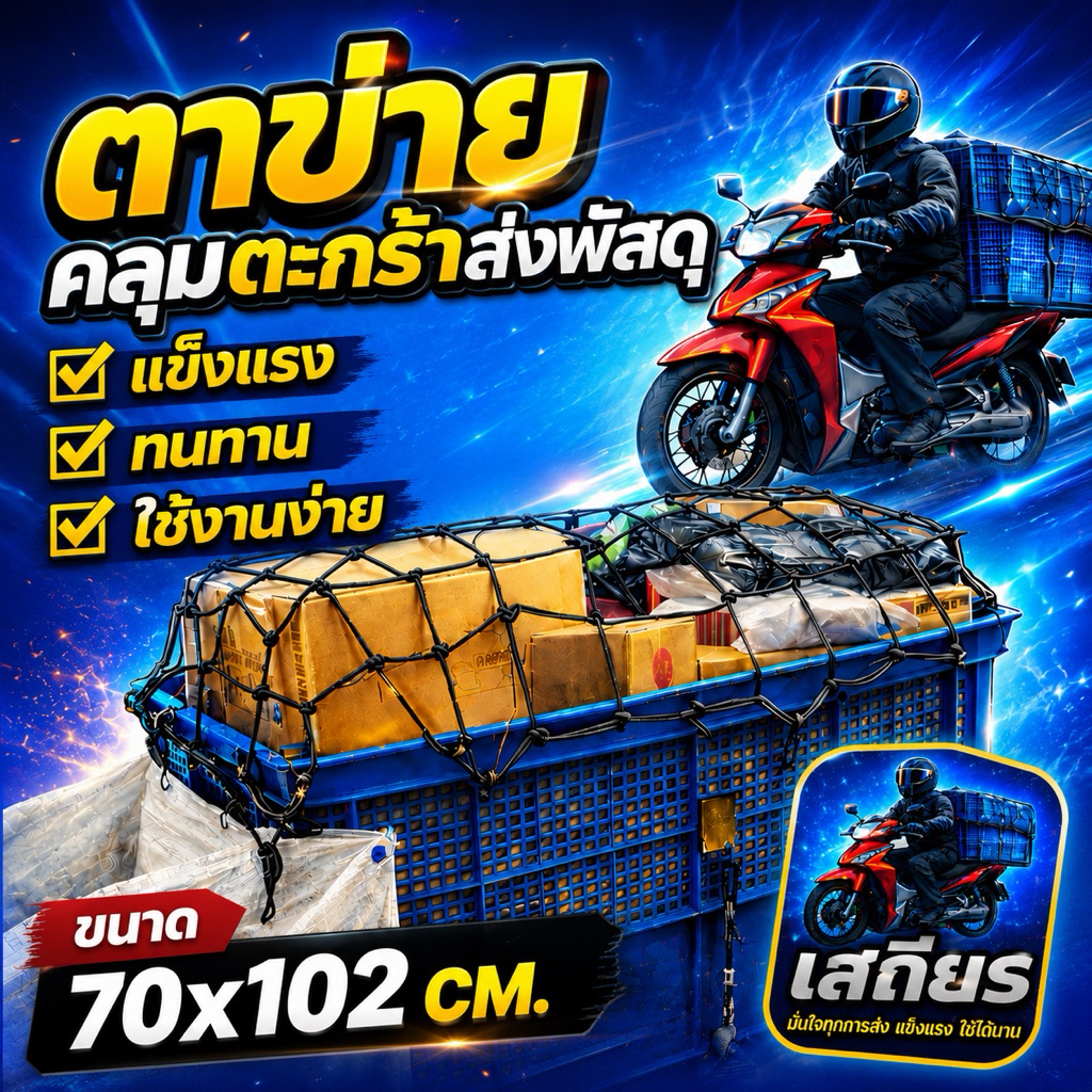ตาข่ายคลุมตะกร้าส่งพัสดุ ทนทาน ใช้งานง่าย เหมาะสำหรับการขนส่งสินค้า