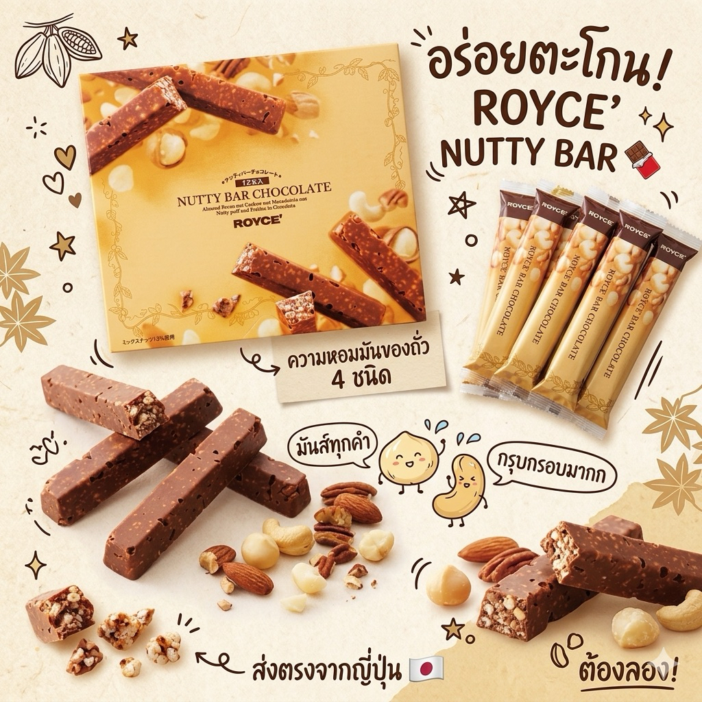 ‼️หิ้วใหม่ทุกรอบบิน‼️Royce Nutty & Fruit Bar Chocolate ไวท์ช็อกโกแลตอัดแน่นด้วยอัลมอนด์บด อร่อยมากกก 👍🏻