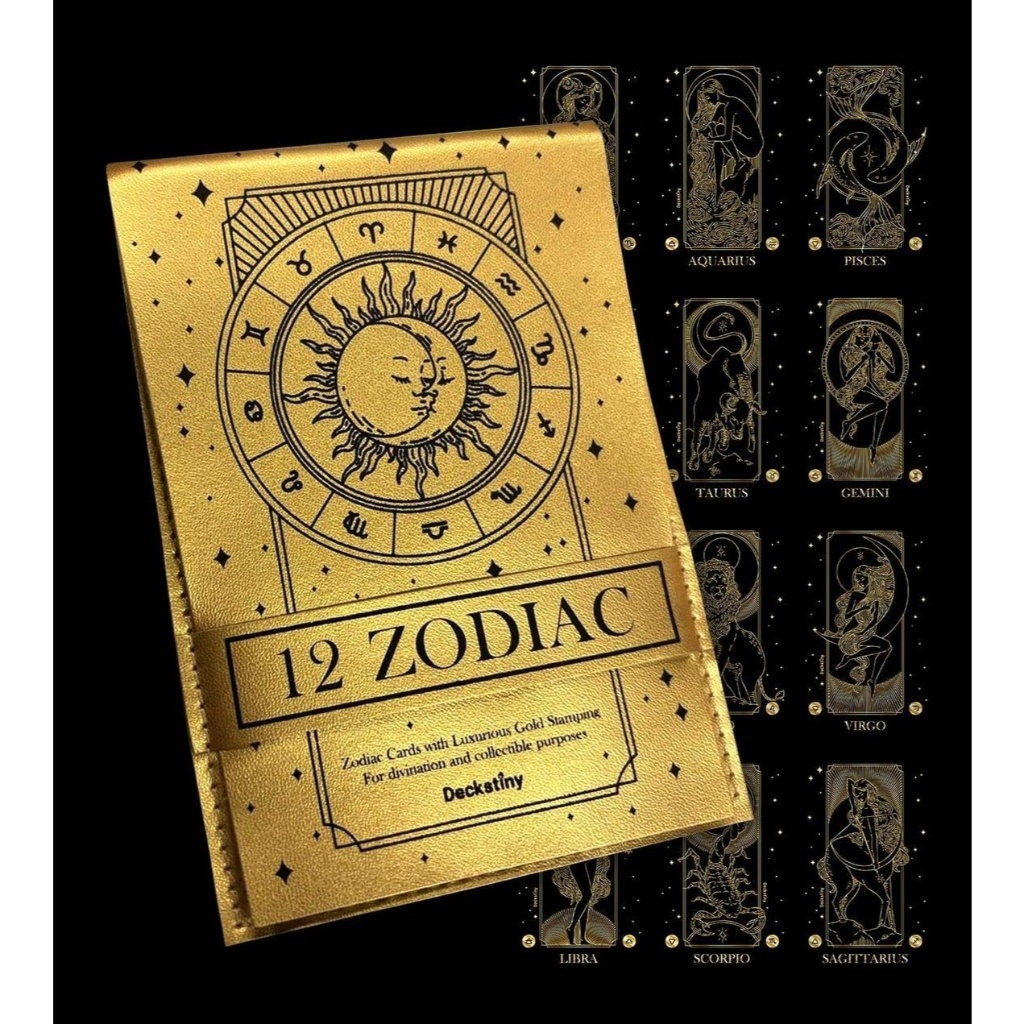Golden Zodiac Card 12ใบ with Golden PVC Bag by Deckstiny