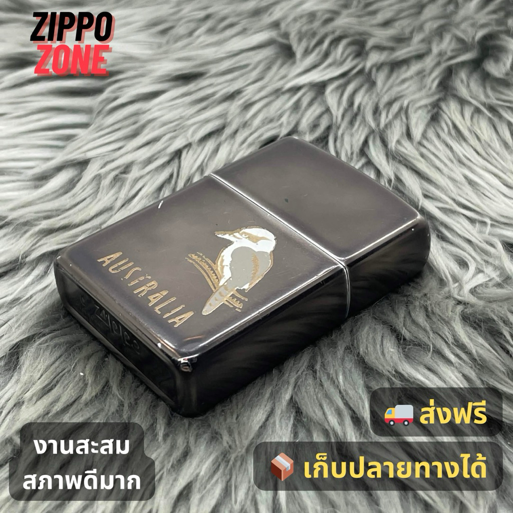Zippo แท้ มือสอง ดำ AUSTRALIA นก | ไฟแช็ค Zippo USA ของแท้ | พร้อมส่ง